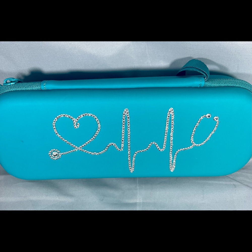Rhinestone Heart Rhythm Emerald Green Stethoscope Case Exclusive Medical Bling